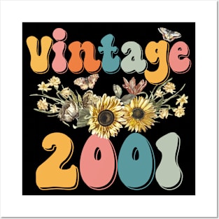 Vintage 2001 Sunflower Floral Retro Groovy 22nd Birthday Posters and Art